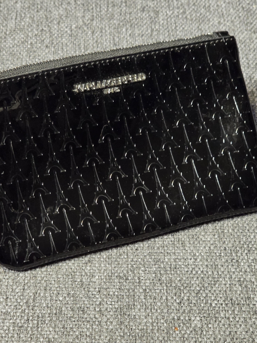 Karl Lagerfeld Black Gloss Embossed Patent Wristlet